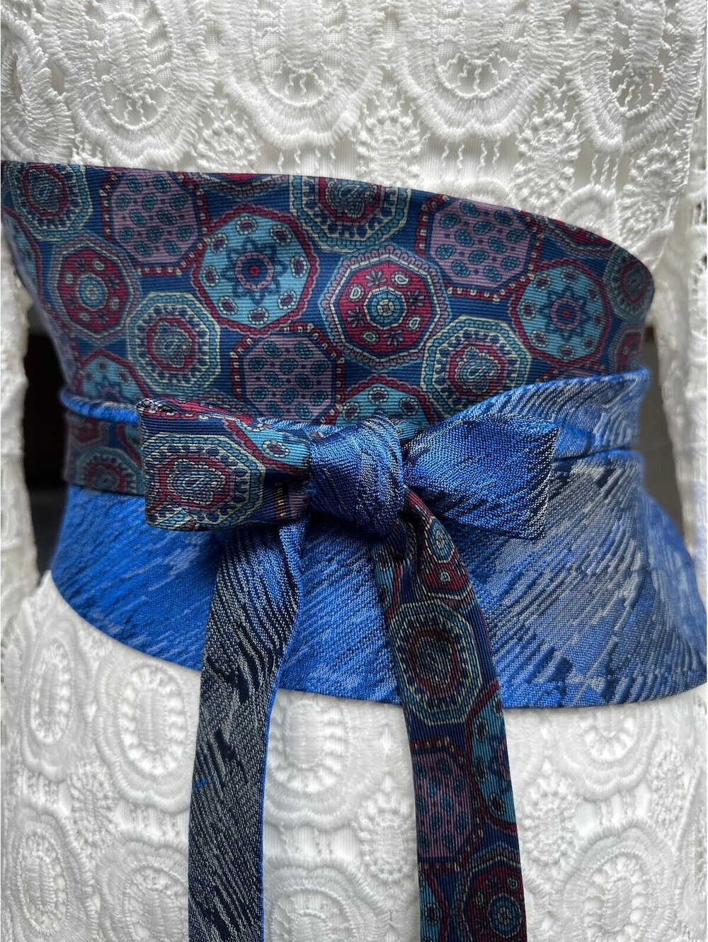 Upcycled Vintage Silk Obi Belt | Corset Waist Belt | OOAK | OS | Electric Blue